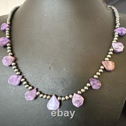 Purple Charoite Teardrop Navajo Pearls Sterling Silver Necklace 20 17933