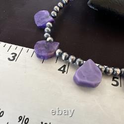 Purple Charoite Teardrop Navajo Pearls Sterling Silver Necklace 20 17933