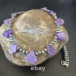 Purple Charoite Teardrop Navajo Pearls Sterling Silver Necklace 20 17933