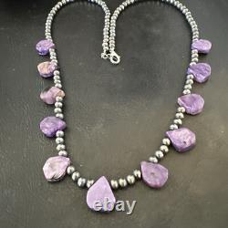 Purple Charoite Teardrop Navajo Pearls Sterling Silver Necklace 20 17933