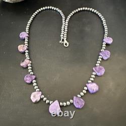 Purple Charoite Teardrop Navajo Pearls Sterling Silver Necklace 20 17933
