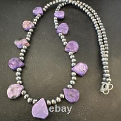 Purple Charoite Teardrop Navajo Pearls Sterling Silver Necklace 20 17933