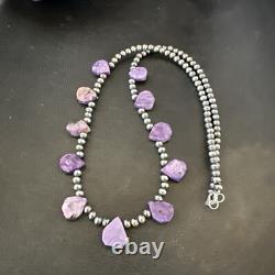 Purple Charoite Teardrop Navajo Pearls Sterling Silver Necklace 20 17933