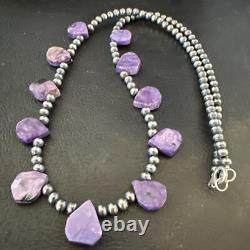 Purple Charoite Teardrop Navajo Pearls Sterling Silver Necklace 20 17933