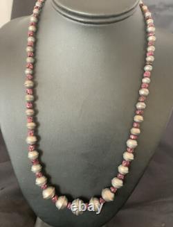 Purple Spiny Oyster Navajo Pearls Sterling Silver Bead Necklace 95507