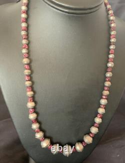 Purple Spiny Oyster Navajo Pearls Sterling Silver Bead Necklace 95507