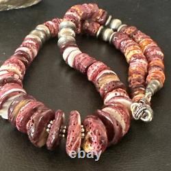 Purple Spiny Oyster Navajo Pearls Sterling Silver Necklace 22 16703