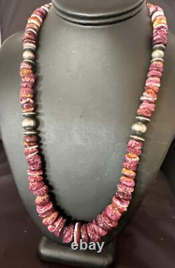Purple Spiny Oyster Navajo Pearls Sterling Silver Necklace 22 16703