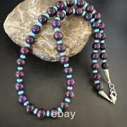 Purple Stone Blue Turquoise Bead Navajo Sterling Silver Necklace 18 17788