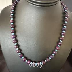 Purple Stone Blue Turquoise Bead Navajo Sterling Silver Necklace 18 17788