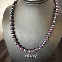 Purple Stone Blue Turquoise Bead Navajo Sterling Silver Necklace 18 17788
