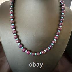 Purple Stone Blue Turquoise Bead Navajo Sterling Silver Necklace 18 17788