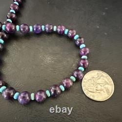 Purple Stone Blue Turquoise Bead Navajo Sterling Silver Necklace 18 17788