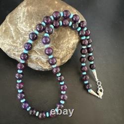 Purple Stone Blue Turquoise Bead Navajo Sterling Silver Necklace 18 17788