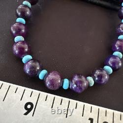 Purple Stone Blue Turquoise Bead Navajo Sterling Silver Necklace 18 17788