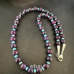 Purple Stone Blue Turquoise Bead Navajo Sterling Silver Necklace 18 17788