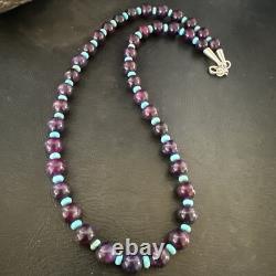 Purple Stone Blue Turquoise Bead Navajo Sterling Silver Necklace 18 17788
