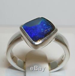 Queensland Boulder Opal Hand Made bright Silver Ring