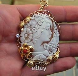 RARE Antique Vintage Style Art Deco Carved Shell Cameo Flower Made in ITALY