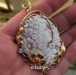 RARE Antique Vintage Style Art Deco Carved Shell Cameo Flower Made in ITALY