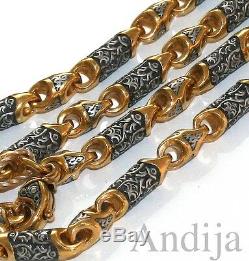 RARE CUSTOM MADE CHAIN RUSSIAN ORTHODOX STERLING SILVER 925+999 GOLD 65cm, 25.6