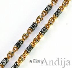 RARE CUSTOM MADE CHAIN RUSSIAN ORTHODOX STERLING SILVER 925+999 GOLD 65cm, 25.6