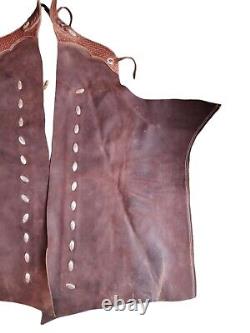 RARE Custom Made Brown Leather Western Cowboy Ranch Riding Chaps Sterling Silver