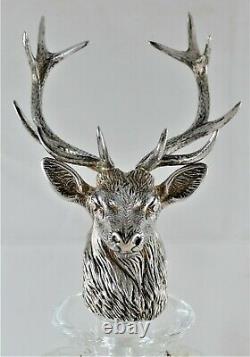 RARE Large Sterling Silver Stag Head & Crystal Decanter Made for Glenfiddich