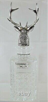 RARE Large Sterling Silver Stag Head & Crystal Decanter Made for Glenfiddich