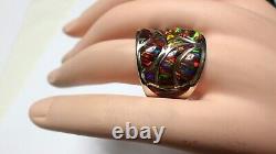 RJ Signed Sterling Silver Lab Made Huge Opal Ring Men/Women Size 10, 10.93G WOW