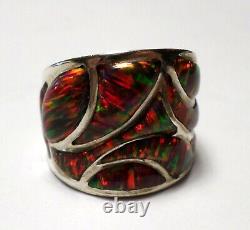 RJ Signed Sterling Silver Lab Made Huge Opal Ring Men/Women Size 10, 10.93G WOW