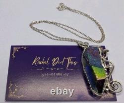Rainbow Aura Quartz And Mushrooms Artisan Made Sterling Silver Necklace. A9c Rainbow Aura Quartz And Mushrooms Artisan Made Sterling Silver Necklace. A9c
