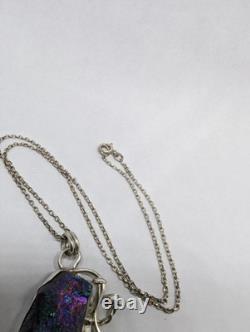 Rainbow Aura Quartz And Mushrooms Artisan Made Sterling Silver Necklace. A9c Rainbow Aura Quartz And Mushrooms Artisan Made Sterling Silver Necklace. A9c