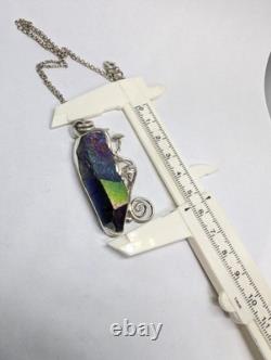 Rainbow Aura Quartz And Mushrooms Artisan Made Sterling Silver Necklace. A9c Rainbow Aura Quartz And Mushrooms Artisan Made Sterling Silver Necklace. A9c