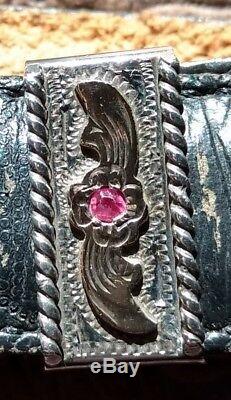 Ranger Belt Buckle Sterling Silver & 10K Gold with Rubies Mexican Made