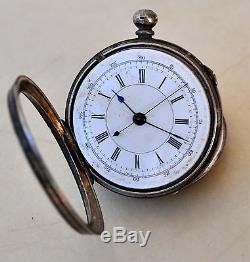 Rare B&Co. Antique 935 Sterling Silver Pocket Watch 0-300 Chrono Dial Swiss Made