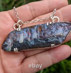 Rare Electric Pink Aust Boulder Opal Hand Made Sterling Silver Necklace. A24b