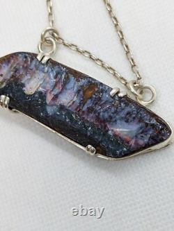 Rare Electric Pink Aust Boulder Opal Hand Made Sterling Silver Necklace. A24b