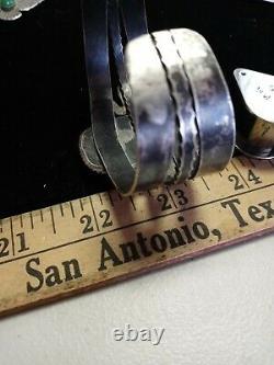 Rare Pawn Zuni Sterling Ingot Cuff Snakes Hand Made 58 Grams #8 Turquoise