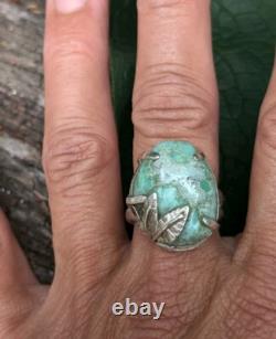 Raw Chrysoprase Nugget Artisan Hand Made Sterling Silver Ring sz8.75. A23c