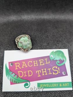 Raw Chrysoprase Nugget Artisan Hand Made Sterling Silver Ring sz8.75. A23c