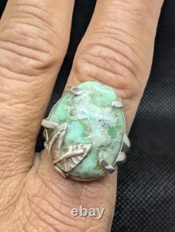 Raw Chrysoprase Nugget Artisan Hand Made Sterling Silver Ring sz8.75. A23c