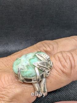 Raw Chrysoprase Nugget Artisan Hand Made Sterling Silver Ring sz8.75. A23c