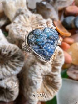 Raw Labradorite Heart Artisan Hand Made Sterling Silver Ring Sz9.5. A7e
