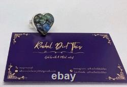 Raw Labradorite Heart Artisan Hand Made Sterling Silver Ring Sz9.5. A7e
