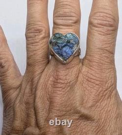 Raw Labradorite Heart Artisan Hand Made Sterling Silver Ring Sz9.5. A7e