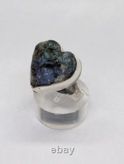Raw Labradorite Heart Artisan Hand Made Sterling Silver Ring Sz9.5. A7e