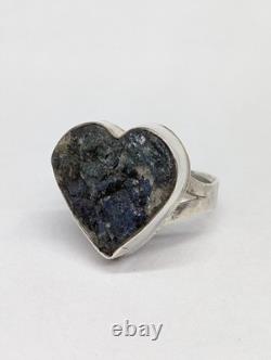 Raw Labradorite Heart Artisan Hand Made Sterling Silver Ring Sz9.5. A7e