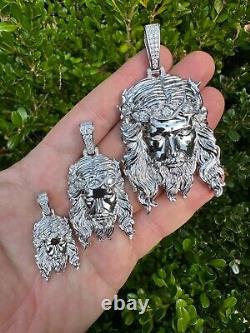 Real 925 Sterling Silver MOISSANITE Jesus Piece Iced Pendant Necklace ITALY MADE