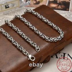 Real 925 Sterling Silver Mens Byzantine Link Charm Chain Necklace Made Old 24'